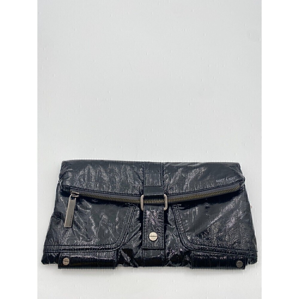 Matt & Nat Folding Multiple Pockets Black Clutch 12” X  6.5”